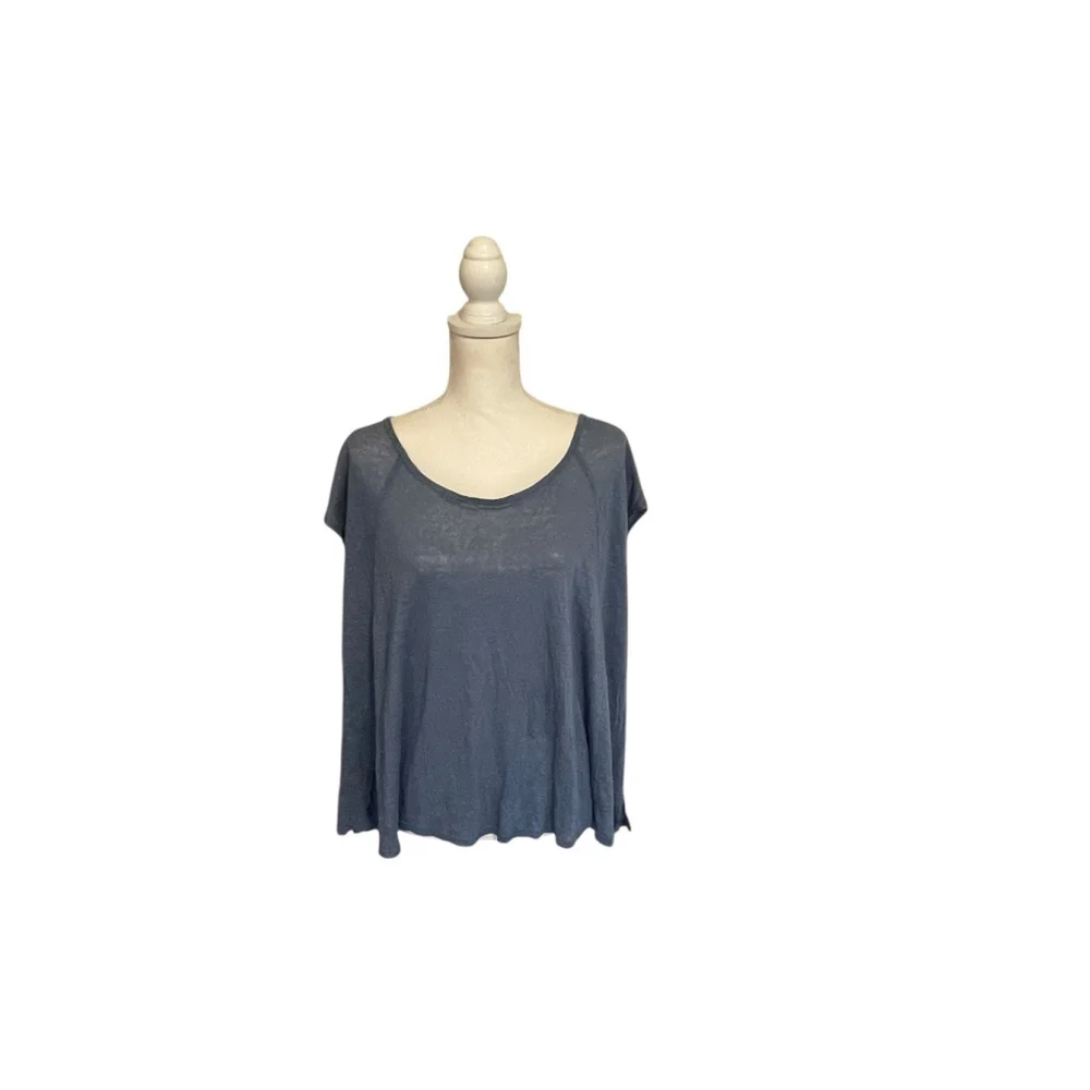 We The Free Free People Linen Tunic Top Women S Blue Boho Lagenlook Oversized